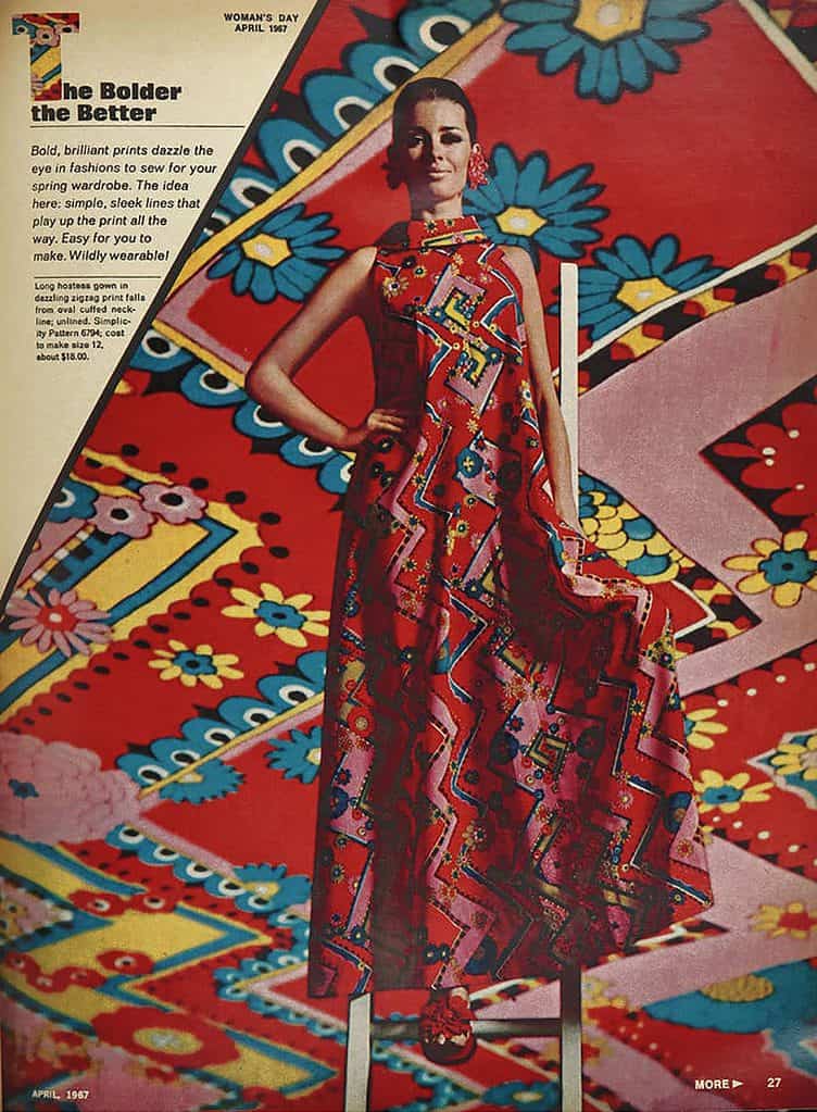 Bold Patterned Caftan Hostess Gown
