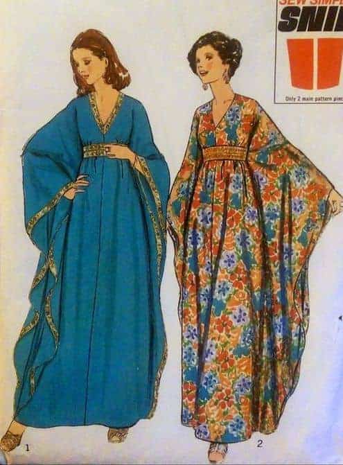 Pattern for elegant caftan hostess gown with waistband detail