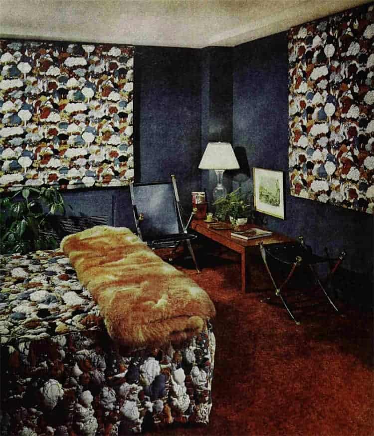 70s blue bedroom with shag carpeting