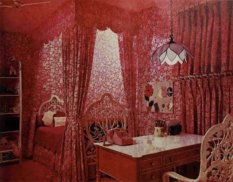 70s bedroom with pink lace